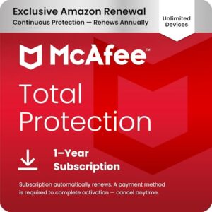 McAfee Total Protection Unlimited Devices 2025 Ready | Security Software Includes Antivirus, Secure VPN, Password Manager, Identity Monitoring | 1 Year Subscription with Auto Renewal