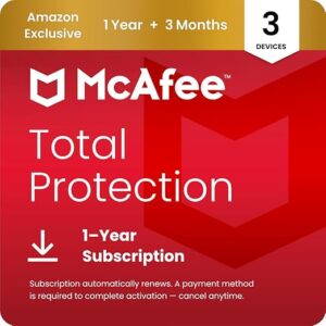 McAfee Total Protection 3-Device 2026 Ready | 15-Month Subscription with Auto-Renewal | anti virus software 2026 for pc, Antivirus, Secure VPN, Scam Protection, Identity Monitoring | Download