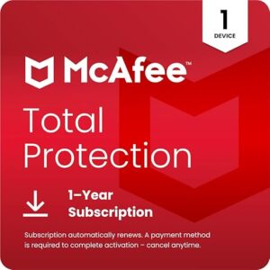 McAfee Total Protection 1-Device 2025 | Security Software Includes Antivirus, Secure VPN, Scam Protection, Identity Monitoring | 1-Year Subscription with Auto-Renewal | Download