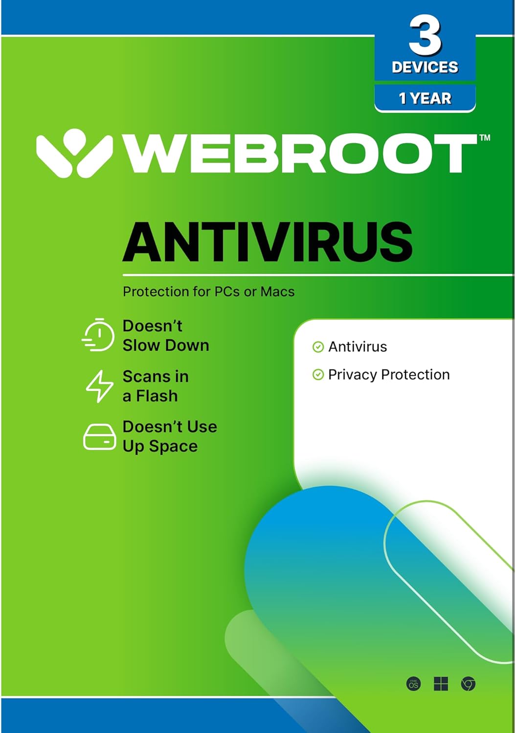 Webroot Antivirus Software 2025 | 3 Device | 1 Year Download