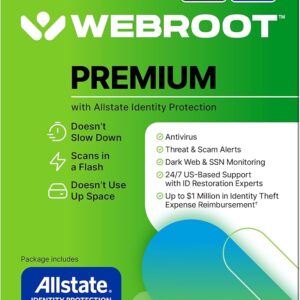 Webroot Premium 2025 with Allstate Identity Protection | 5 Device, 1 Year | Antivirus and Internet Security Software, Advanced Dark Web Monitoring, Password Manager | Packaged Version| 1 Year Download